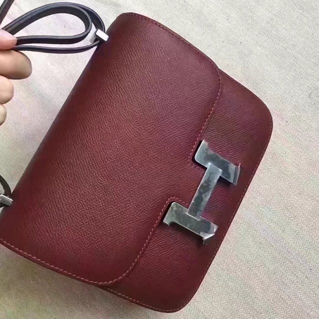 Hermes original epsom leather small constance bag C19 bordeaux