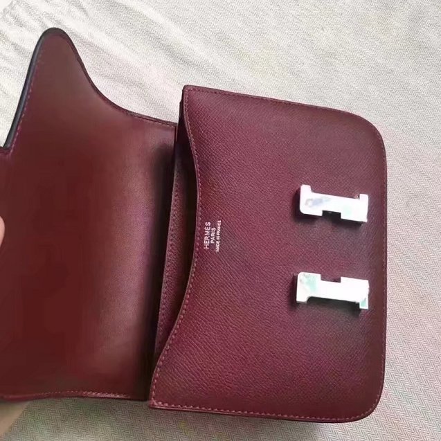 Hermes original epsom leather small constance bag C19 bordeaux