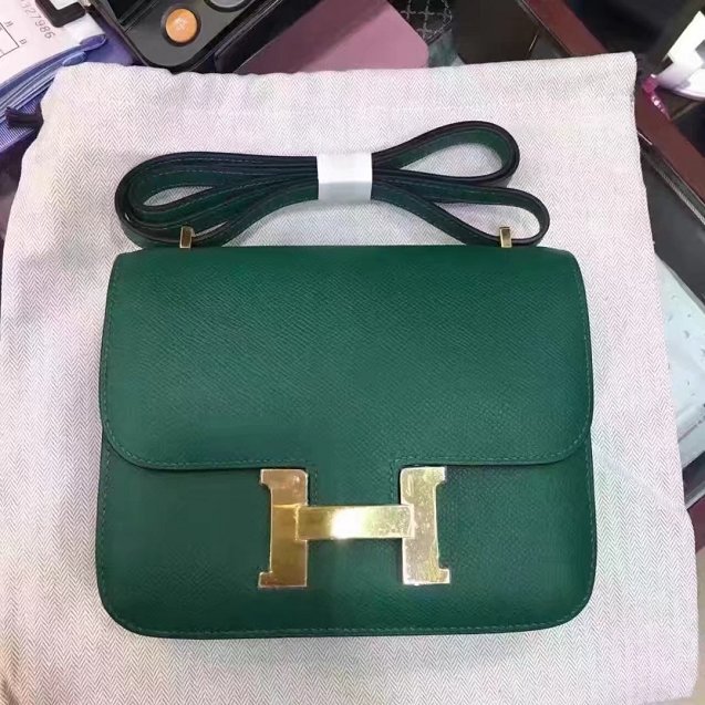 Hermes original epsom leather small constance bag C19 vert fonce