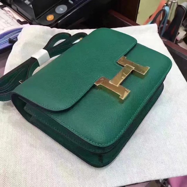 Hermes original epsom leather small constance bag C19 vert fonce