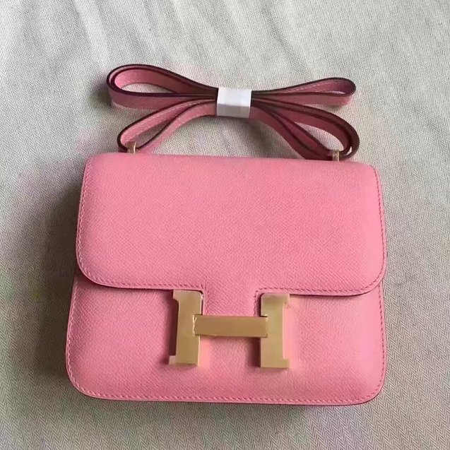 Hermes original epsom leather small constance bag C19 pink