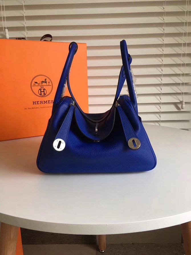 Hermes original togo leather medium lindy 30 bag HL030  blue