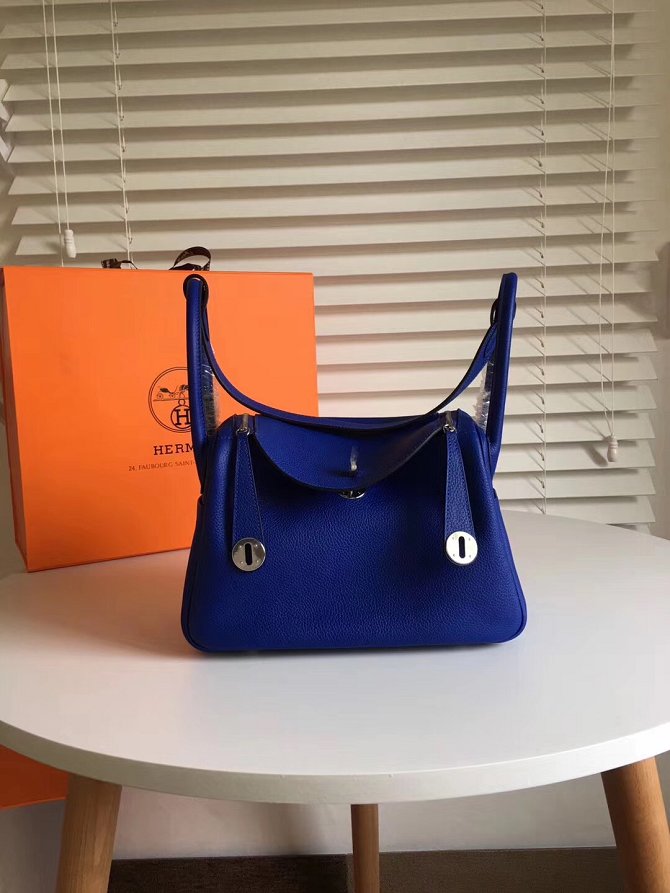 Hermes original togo leather medium lindy 30 bag HL030  blue