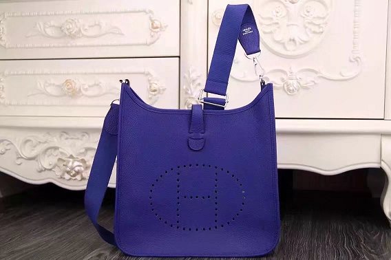 Hermes original togo leather evelyne pm shoulder bag E29 blue