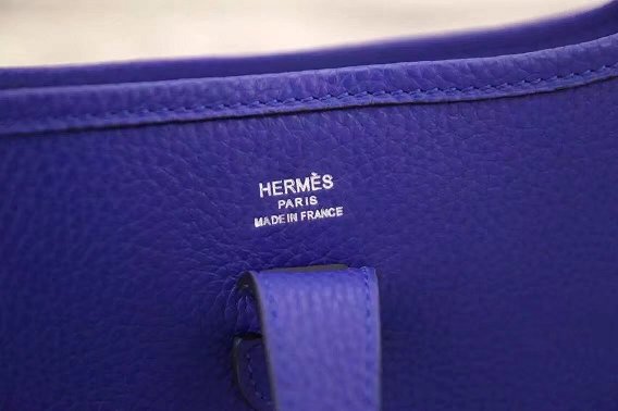 Hermes original togo leather evelyne pm shoulder bag E29 blue