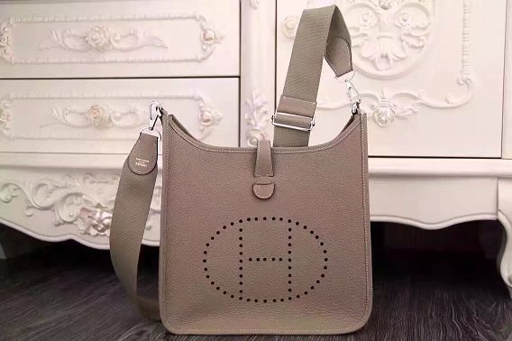 Hermes original togo leather evelyne pm shoulder bag E29 gray