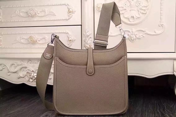 Hermes original togo leather evelyne pm shoulder bag E29 gray