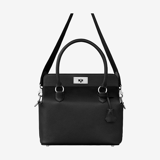 Hermes original togo leather small toolbox handbag T26 black