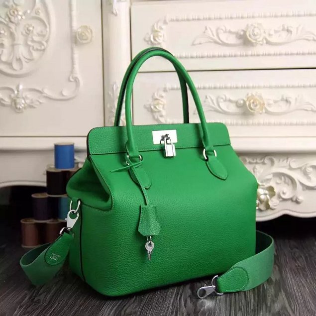 Hermes original togo leather small toolbox handbag T26 green