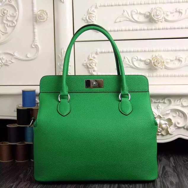 Hermes original togo leather small toolbox handbag T26 green