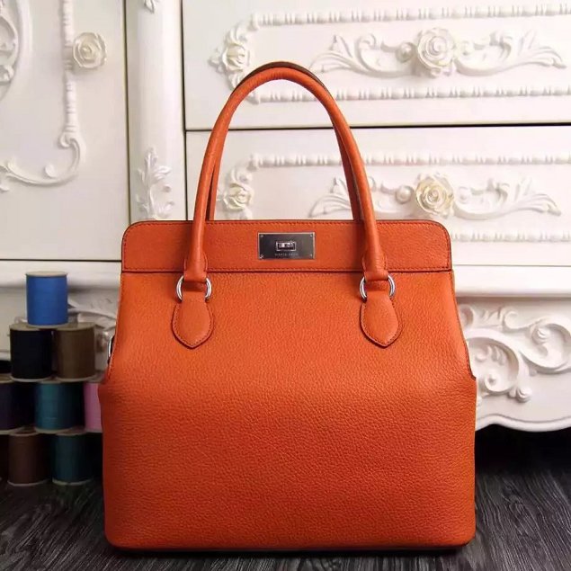 Hermes original togo leather small toolbox handbag T26 orange