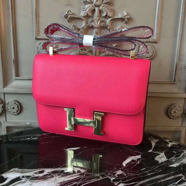 Hermes epsom leather constance 23 bag C230 rose red