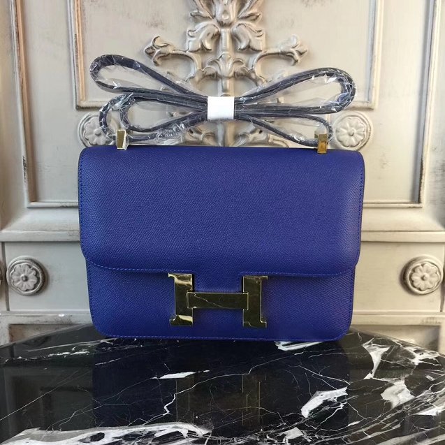 Hermes epsom leather small constance bag C19 blue