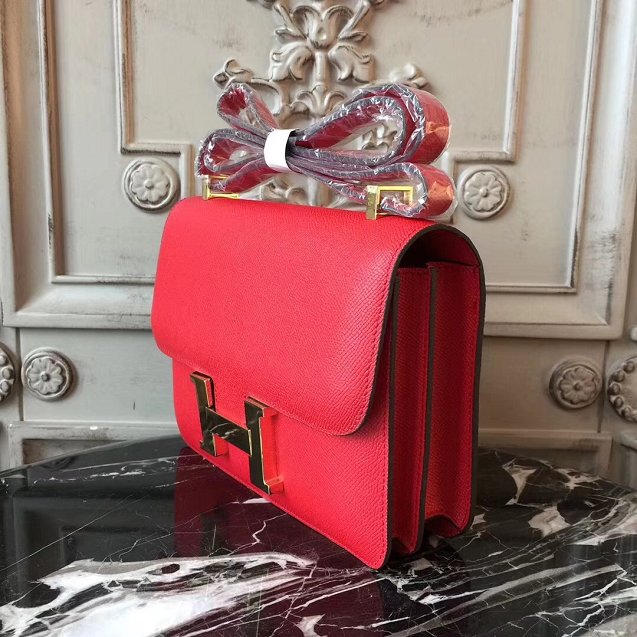 Hermes epsom leather small constance bag C19 red