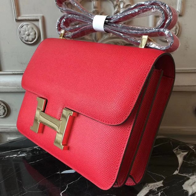 Hermes epsom leather small constance bag C19 red