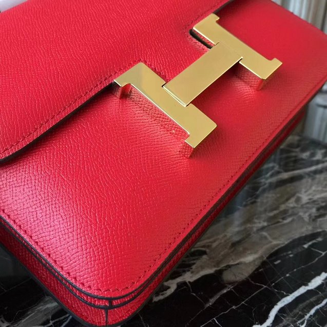 Hermes epsom leather small constance bag C19 red