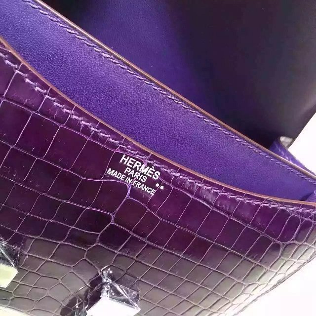 Top hermes 100% genuine crocodile leather constance bag C0023 purple