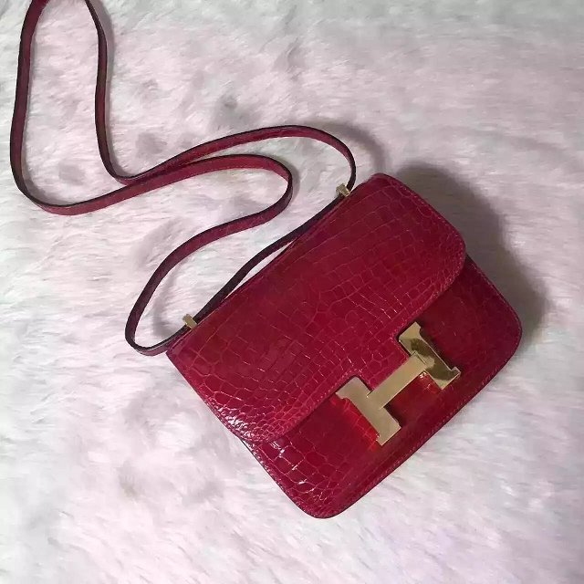 Top hermes 100% genuine crocodile leather constance bag C0023 red