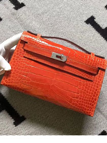 Top hermes genuine 100% crocodile leather handmade mini kelly clutch K220 orange