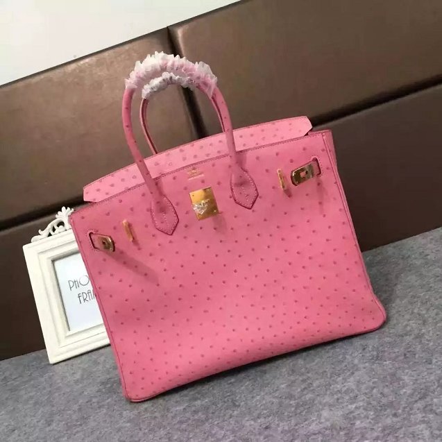 Top hermes genuine 100% ostrich leather handmade birkin 35 bag pink