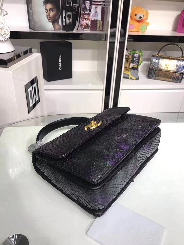 2018 CC original snakeskin top handle flap bag A92236 black&purple