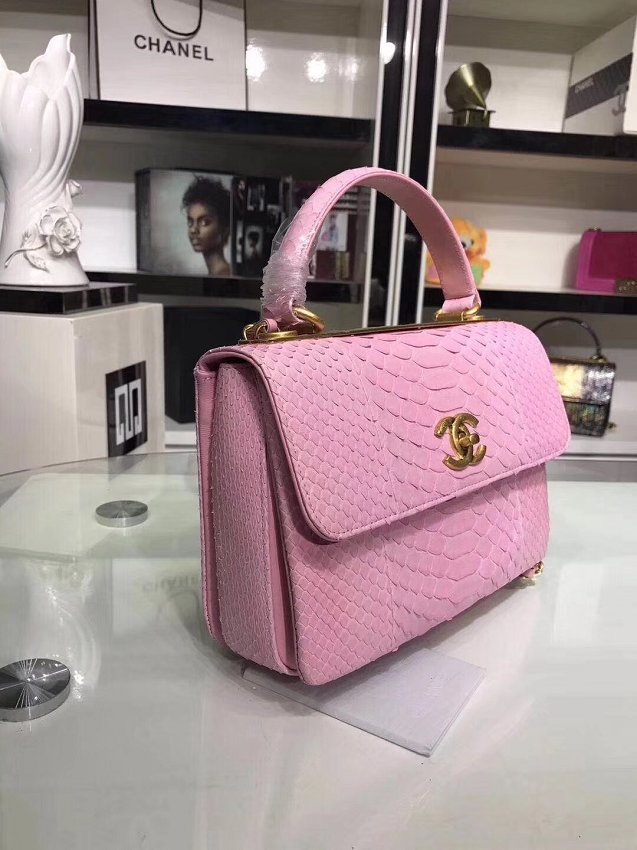 2018 CC original snakeskin top handle flap bag A92236 pink