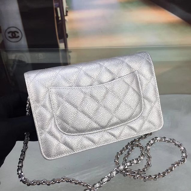 CC original caviar leather woc chain bag 33814 silver