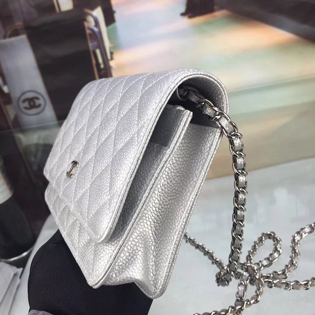 CC original caviar leather woc chain bag 33814 silver