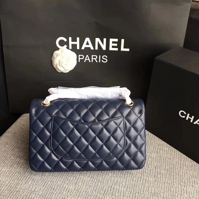 CC original lambskin leather double flap bag A1112 navy blue