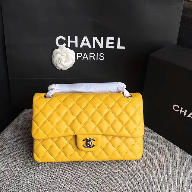 CC original lambskin leather double flap bag A1112 yellow