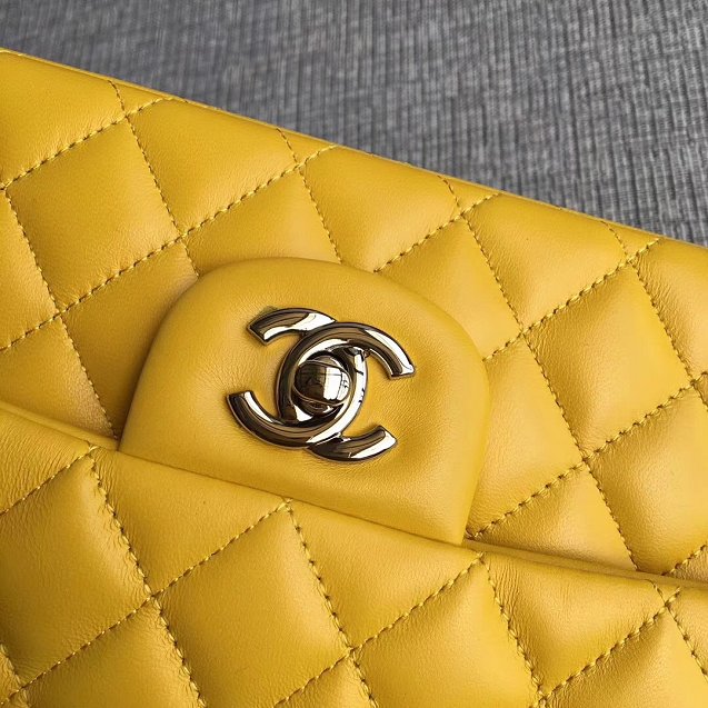 CC original lambskin leather double flap bag A1112 yellow