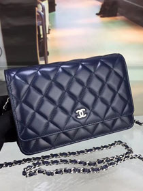 CC original lambskin leather woc chain bag 33814-1 navy blue