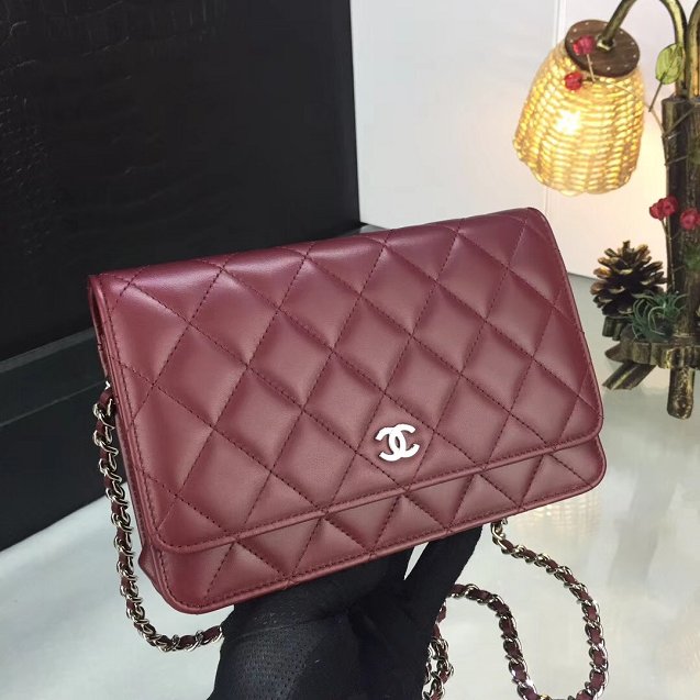 CC original lambskin leather woc chain bag 33814-1 wine