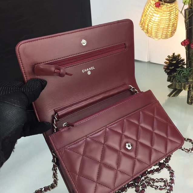 CC original lambskin leather woc chain bag 33814-1 wine