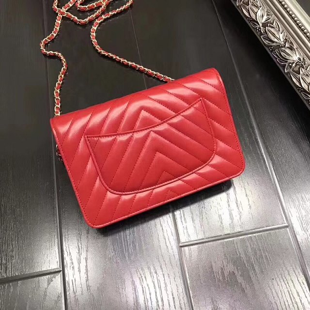 CC original lambskin leather woc chain bag 33814-2 red