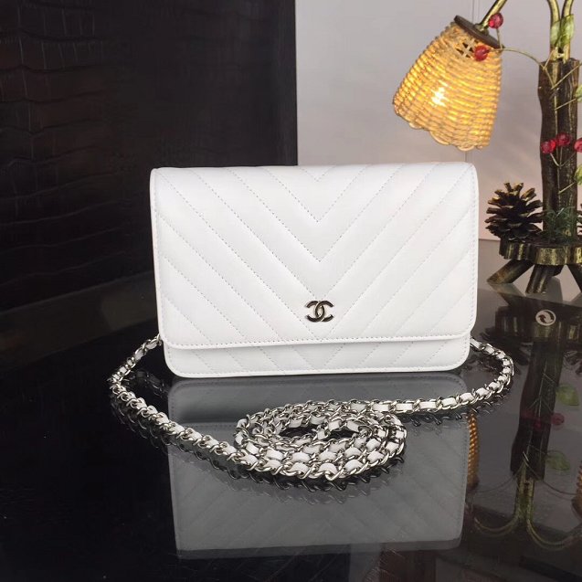 CC original lambskin leather woc chain bag 33814-2 white