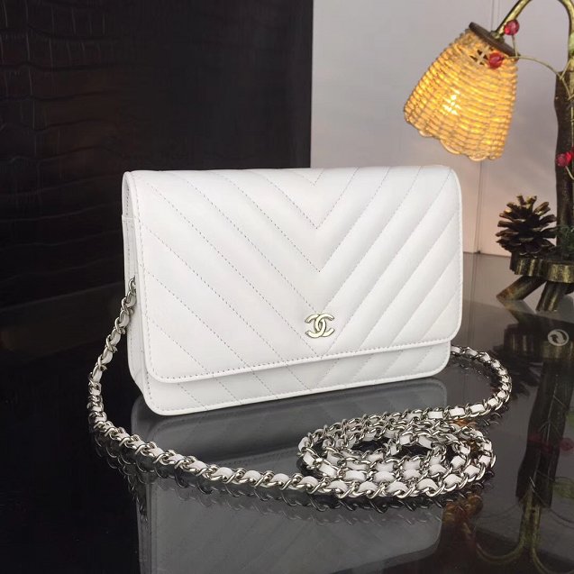 CC original lambskin leather woc chain bag 33814-2 white