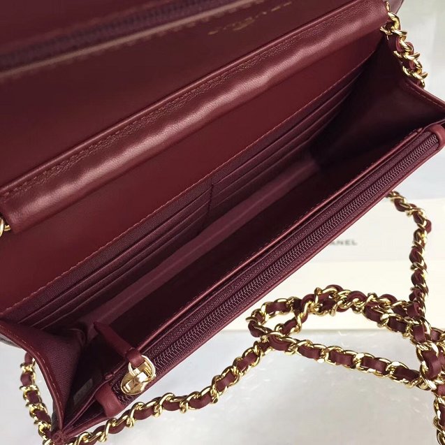 CC original lambskin leather woc chain bag 33814-2 wine