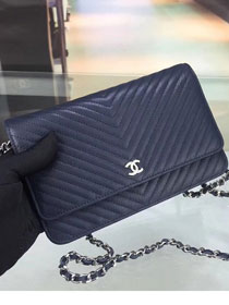 CC original lambskin leather woc chain bag 33814-4 navy blue