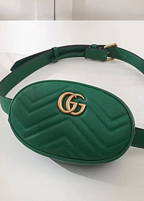 2018 GG Marmont original matelasse leather belt bag 476434 green