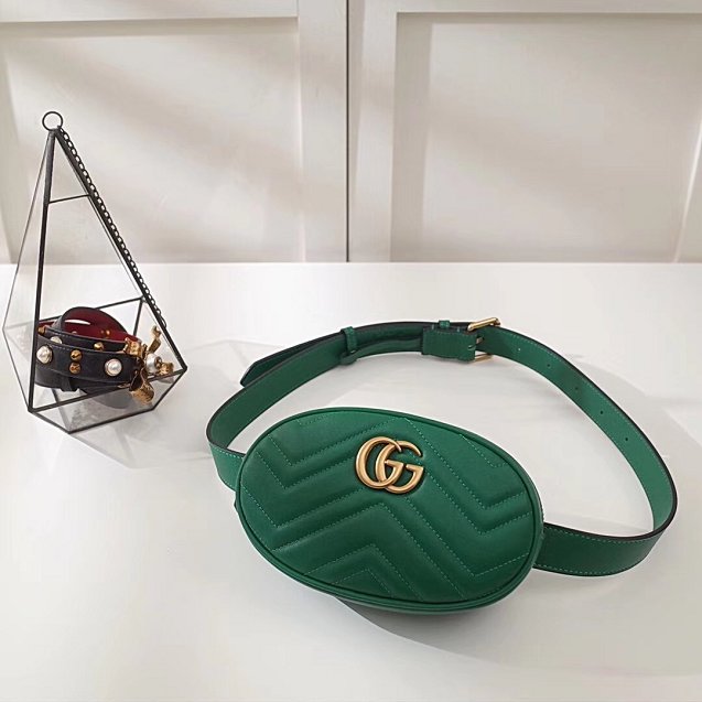 2018 GG Marmont original matelasse leather belt bag 476434 green