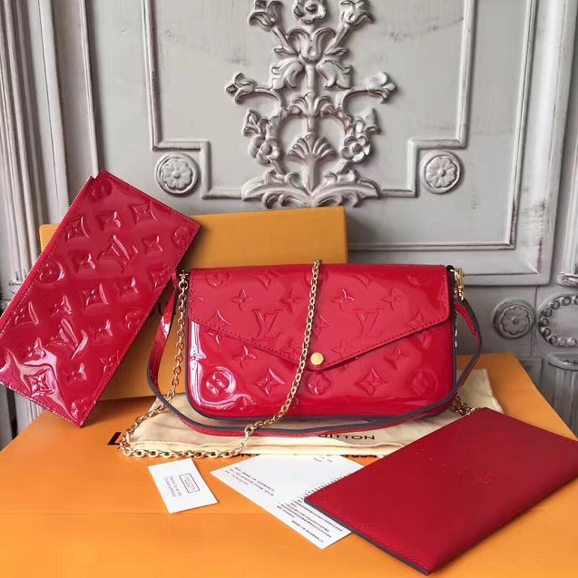 2018 louis vuitton original monogram vernis pochette felicie M61293 red