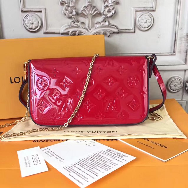 2018 louis vuitton original monogram vernis pochette felicie M61293 red