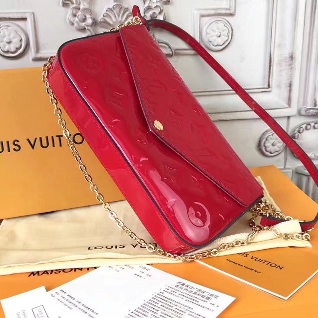 2018 louis vuitton original monogram vernis pochette felicie M61293 red