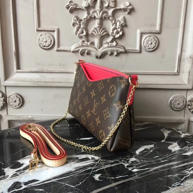 Louis vuitton original monogram pallas clutch M44058 rose red