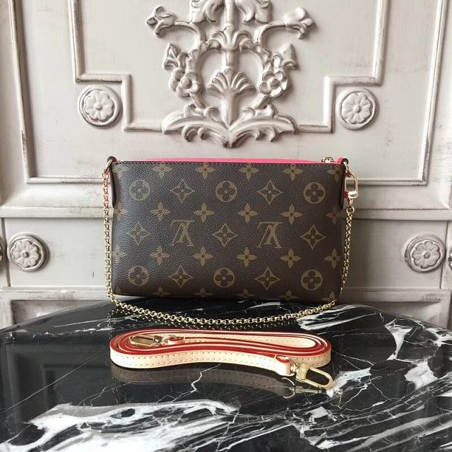 Louis vuitton original monogram pallas clutch M44058 rose red