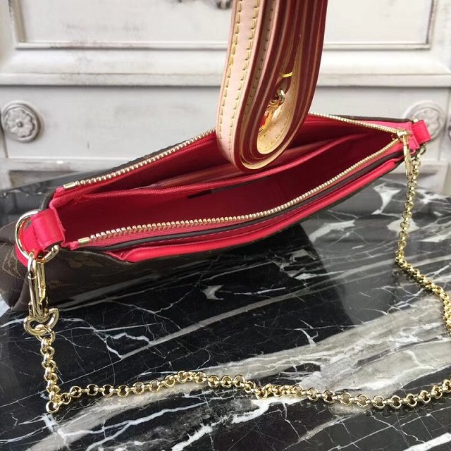 Louis vuitton original monogram pallas clutch M44058 rose red