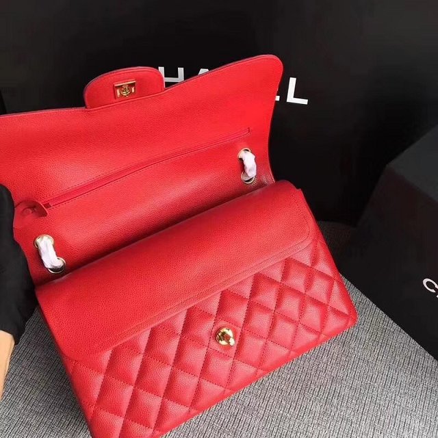 CC original grained calfskin large double flap bag A58600 red