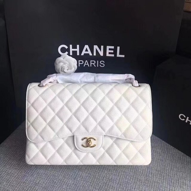 CC original grained calfskin large double flap bag A58600 white