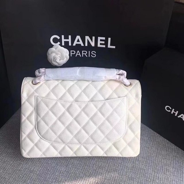 CC original grained calfskin large double flap bag A58600 white